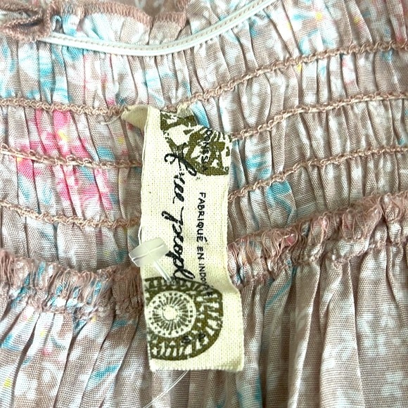 Free People Dainty Watercolor Floral-Print Smocked Mini Dress, Taupe, Small - Picture 12 of 13